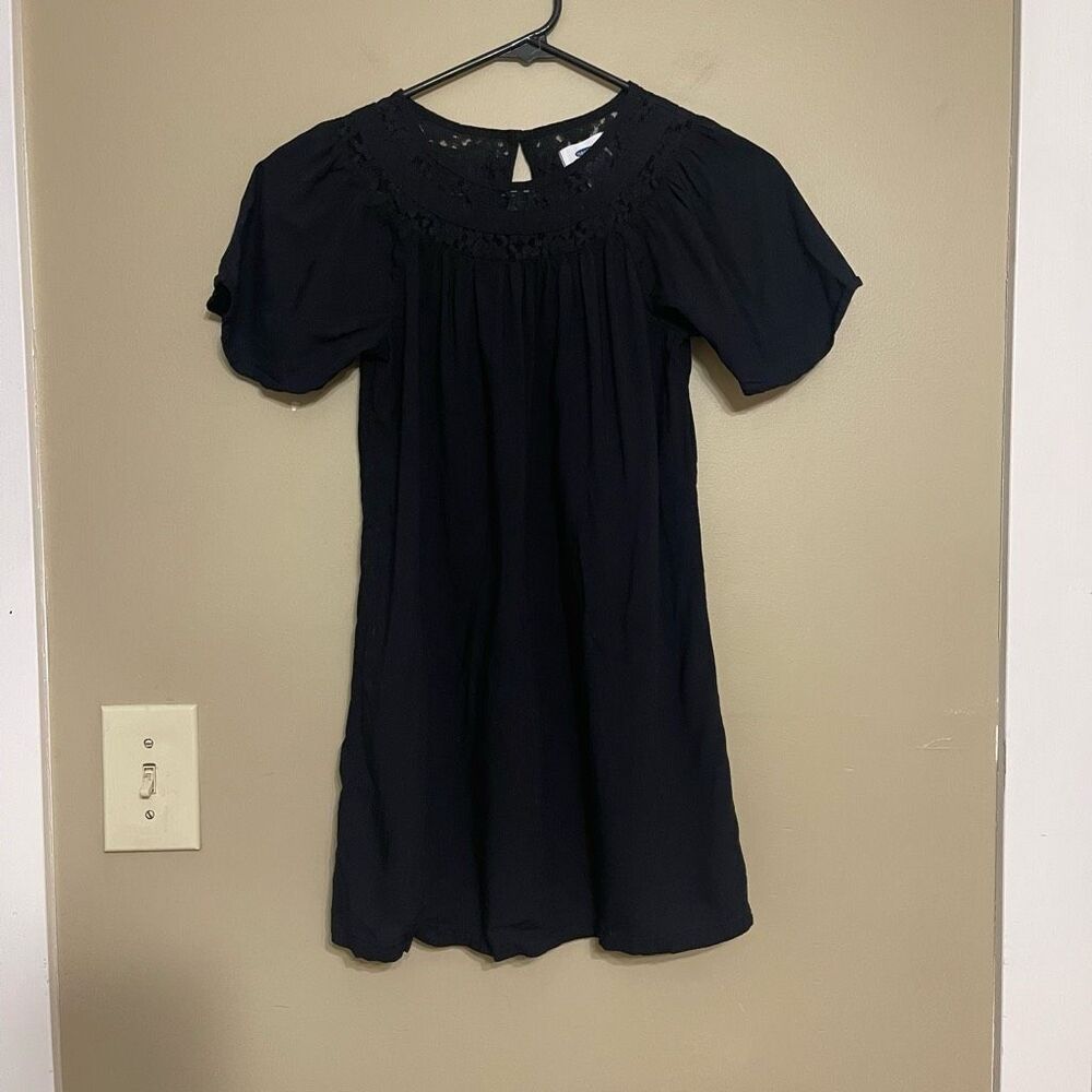 Old Navy Girls Lace-Trim Swing Dress Flutter Sleeve Black Medium
